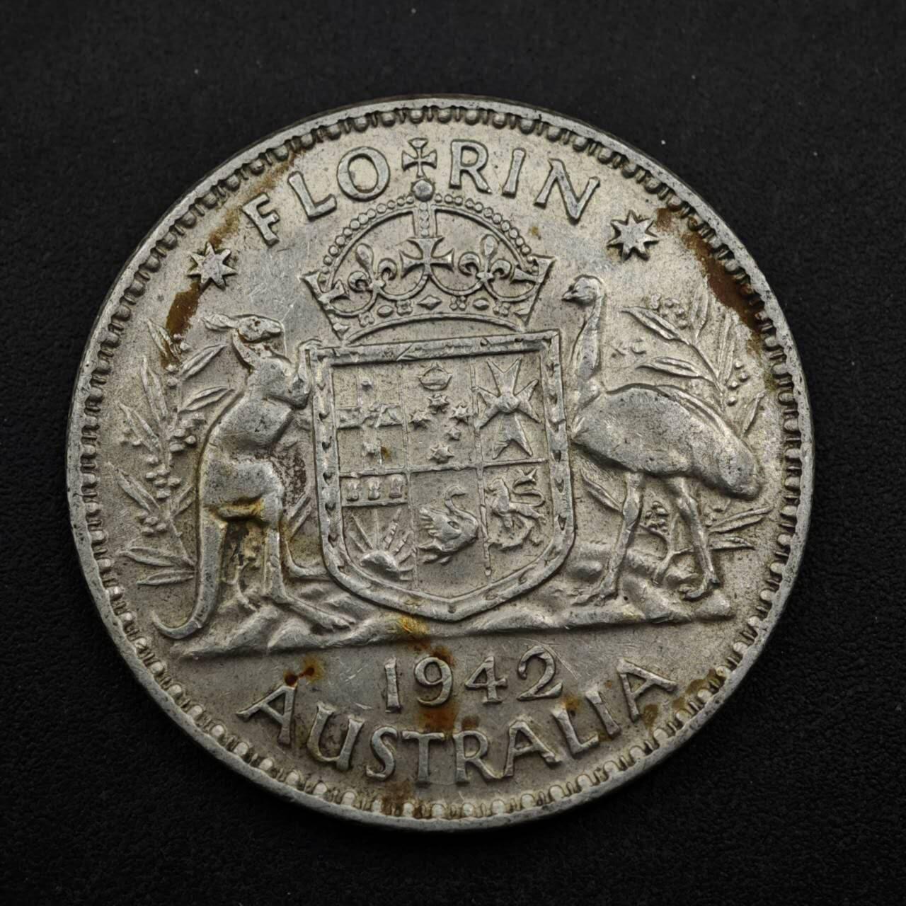 【淘币小摊】实时拍第八百五十三拍   散币银币场   满百包邮可预留二周 每周一统一发货   澳大利亚1942年乔治六世弗洛林银币