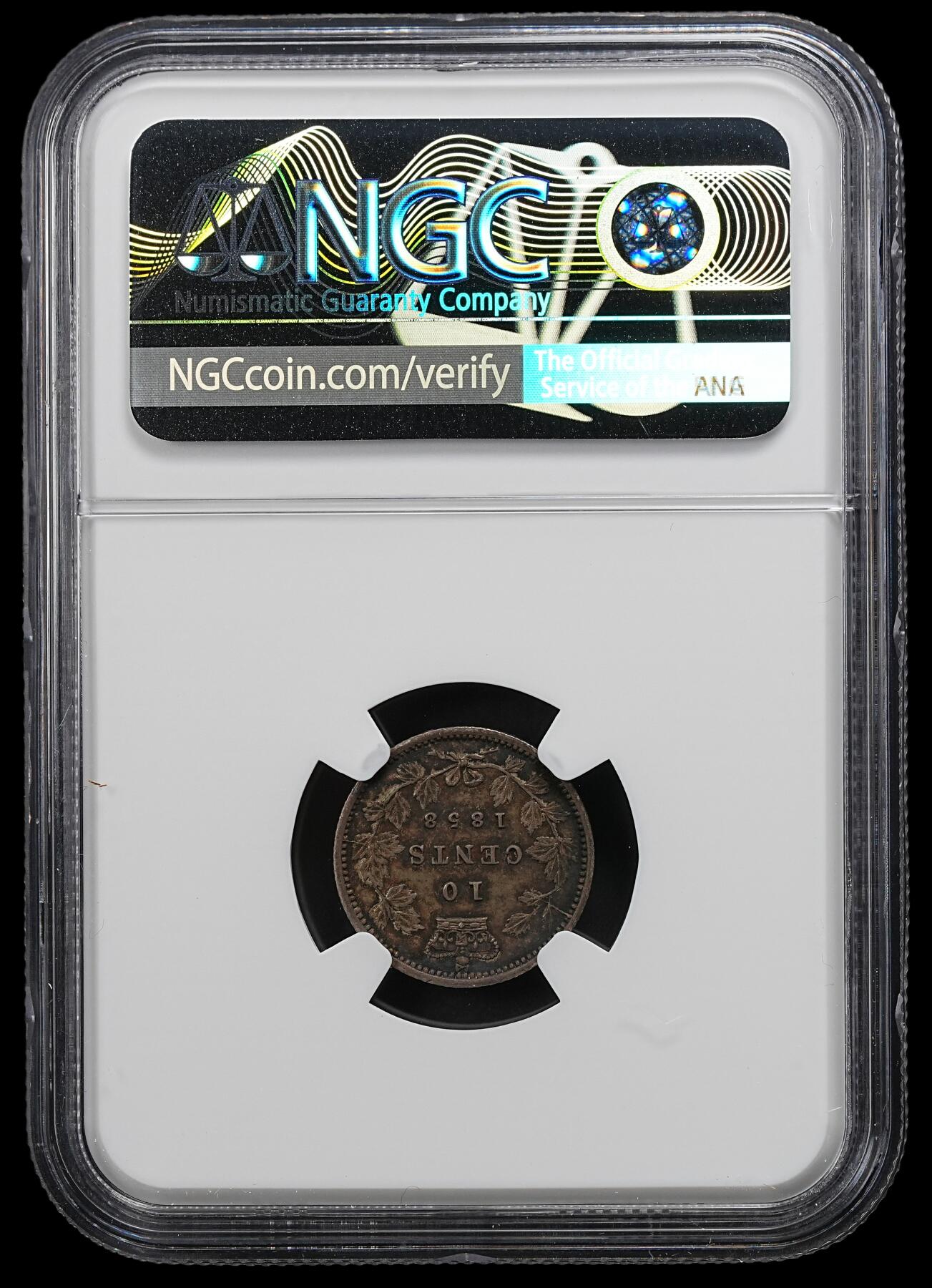 修遠堂世界钱币第102期 NGC AU50 1858年加拿大10分银币，首年份，书价高