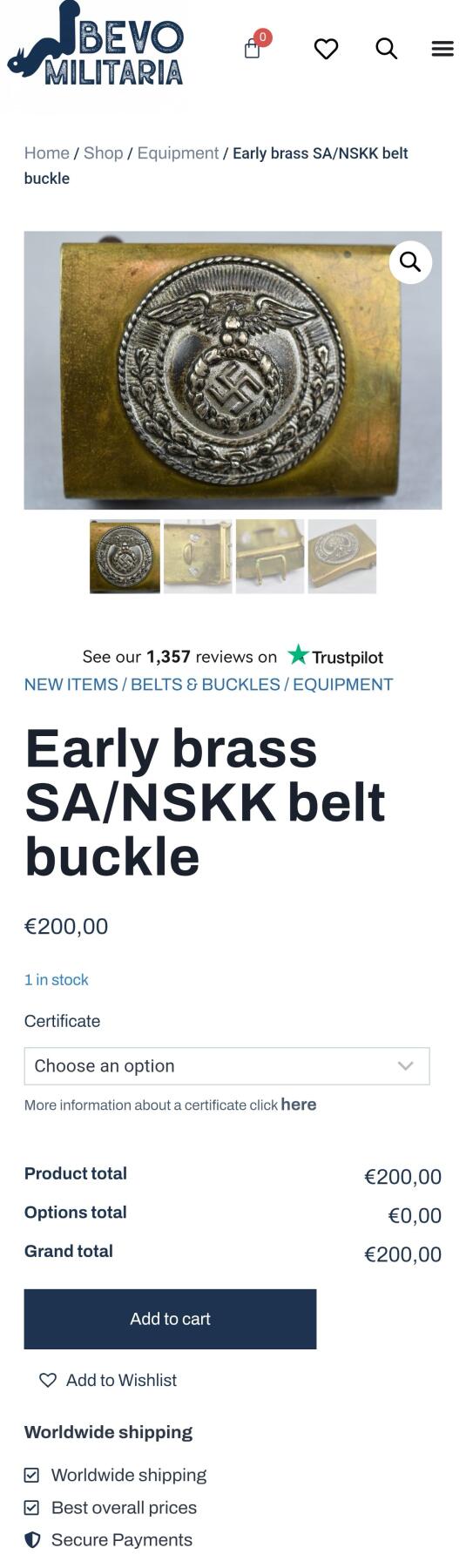 盛世勋华——号角文化勋章邮票专场拍卖第301期 德国（1939）冲锋队（SA）早期铜质皮带扣 市场价200欧参见图五