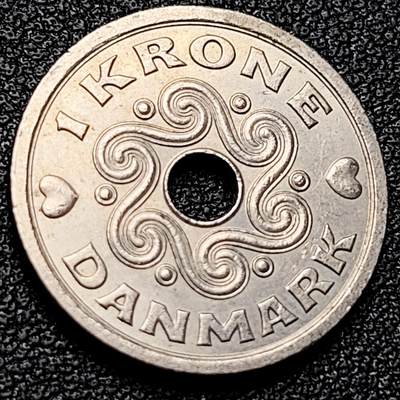 泉币菌-第173场- 精品福利场 - 丹麦中孔 1克朗镍币 皇冠