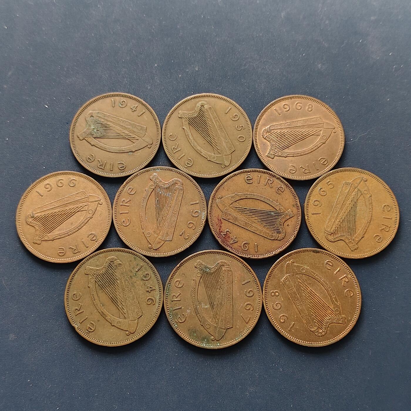 【全场包邮】纯粹捡漏拍496场-持续更新中 爱尔兰各年份母鸡1便士大铜币10枚一组