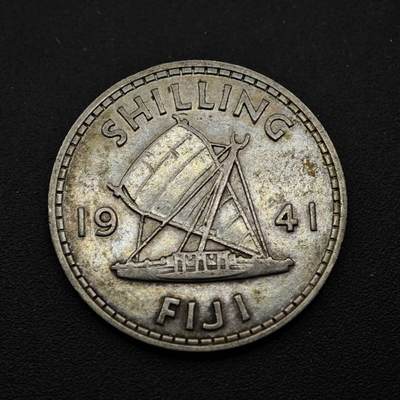 【淘币小摊】实时拍第八百五十三拍   散币银币场   满百包邮可预留二周 每周一统一发货   - 斐济1941年乔治六世一先令银币