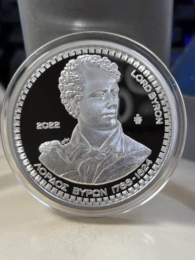 第189期拍卖 - 希腊2022年希腊之友英国拜伦勋爵1盎司纪念彩银币，925银，34.1克，发行2000枚