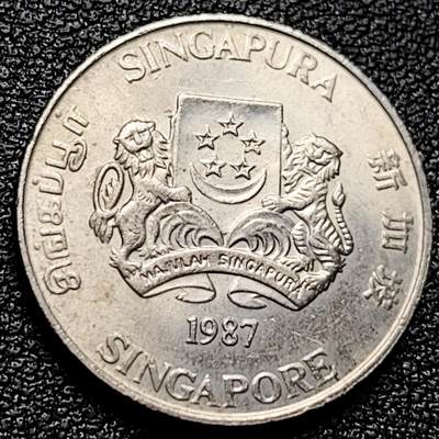 泉币菌-第173场- 精品福利场 - 1987 高币值 新加坡20分 绒球花 高盾徽版 直径21.36mm