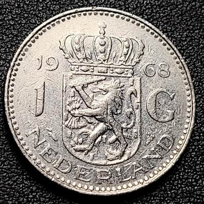 泉币菌-第173场- 精品福利场 - 1968年 荷兰王国早期1盾 朱莉安娜女王  镍币 硬币 25mm 