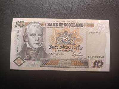2026一月第四期，总214期 - 苏格兰银行1995年银行成立300周年10镑纪念钞UNC，诗人沃尔特斯科特和蒸馏酒厂