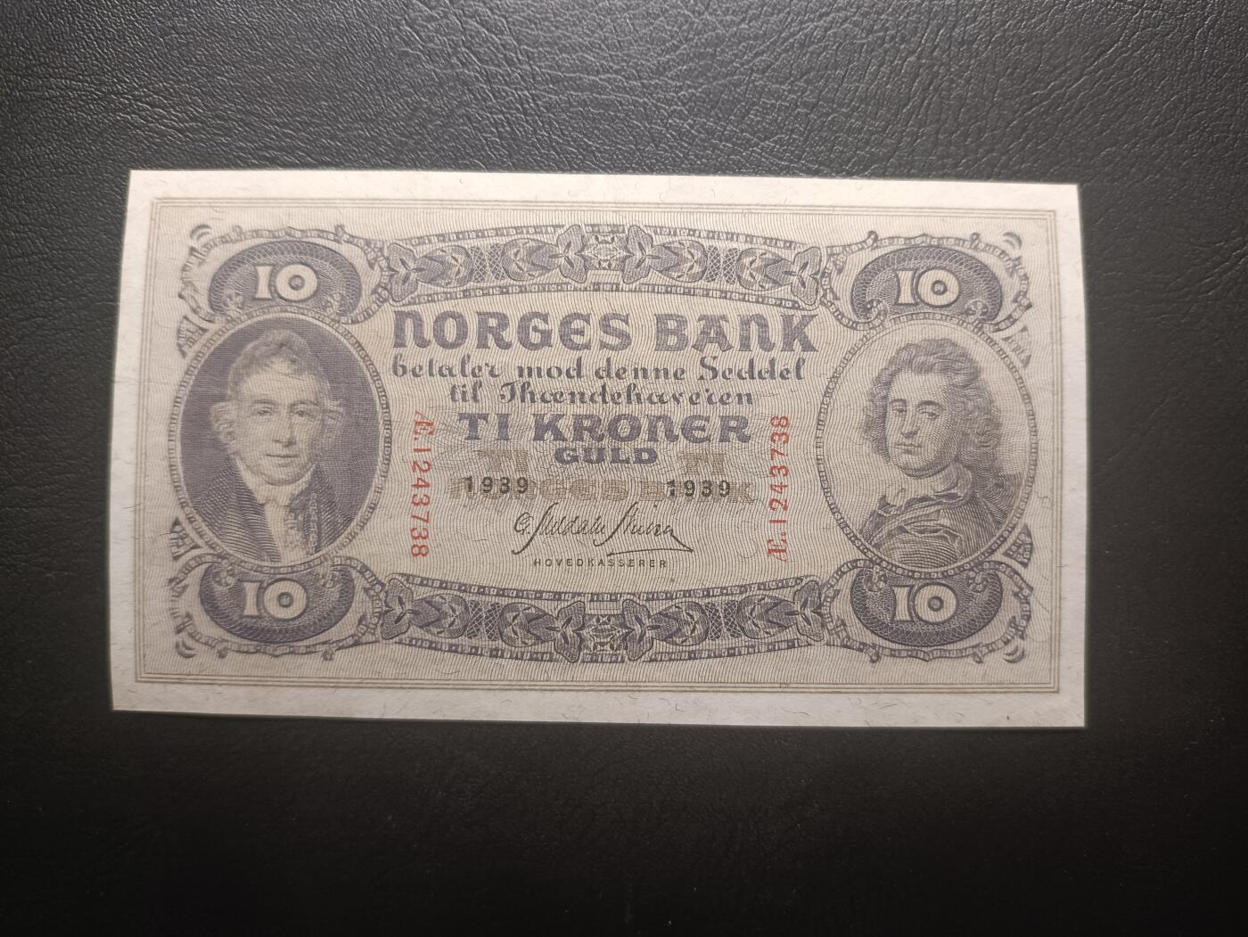 2026一月第四期，总214期 挪威1939年10克朗AUNC，二战期间发行序列