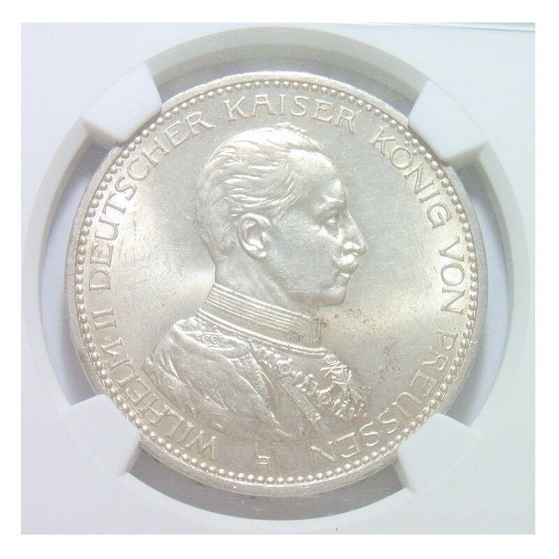 【旋风钱币】1月24日19:00准时开拍 精美欧洲币章、银币银章、第三帝国钱币等 全场包邮！ 【银】NGC MS63 德国普鲁士1914年 威廉二世军装5马克大银币 难得开卷原光