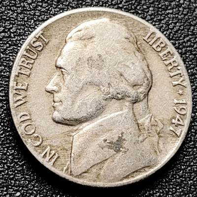 泉币菌-第173场- 精品福利场 -  1947年 杰斐逊总统 美国5美分铜镍硬币 21毫米5克