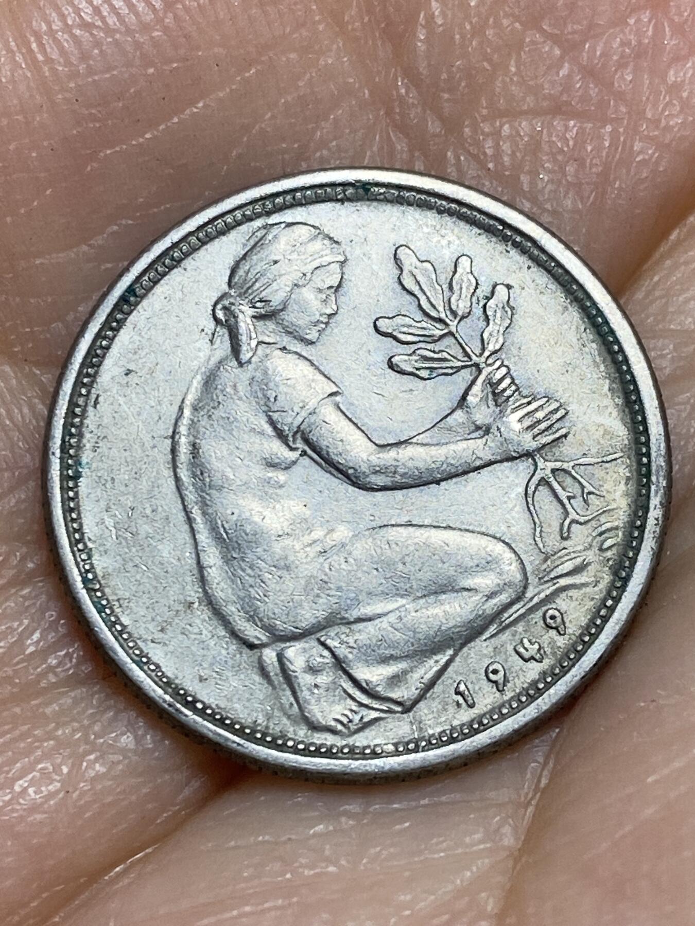 2026年第十三场(总第一百八十二场）外国好品散币场(免佣金) 德国🇩🇪1949单年份50芬尼(第一版，Bank银行版，F标斯图加特造)