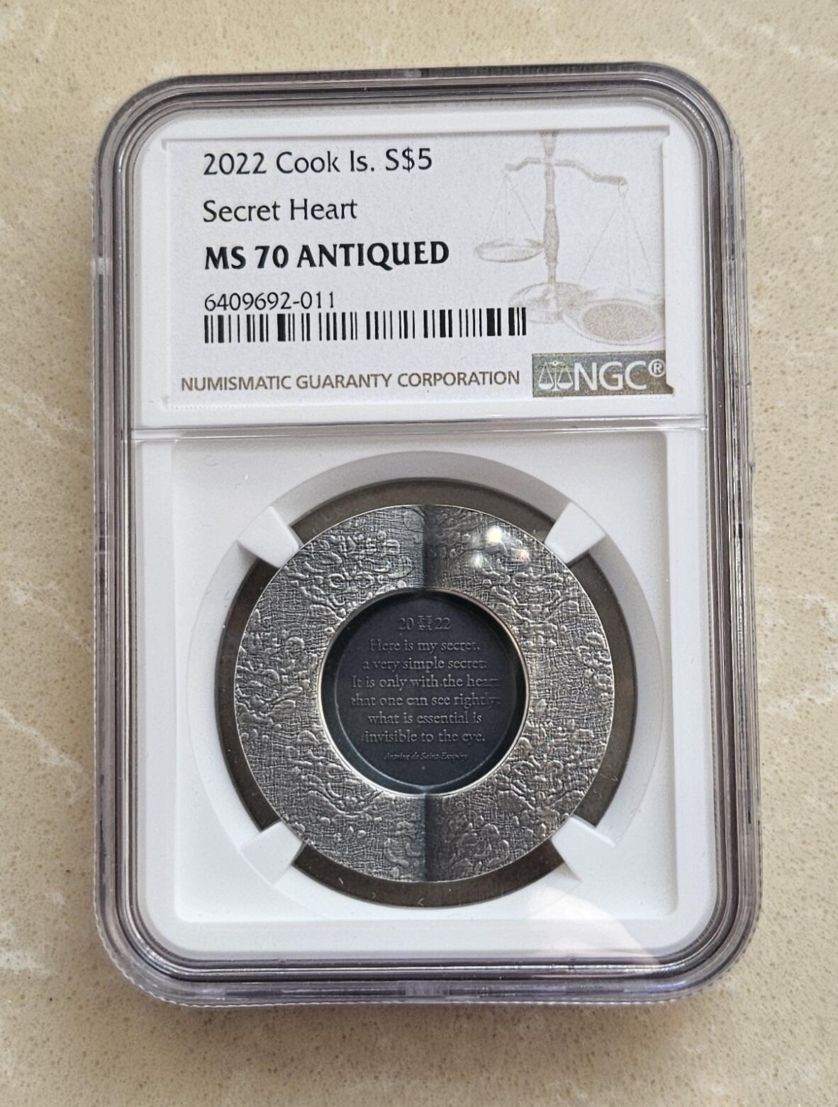 【币将精彩】世界钱币拍卖（2026-1-28） 库克2022年爱的秘密立体仿古银币NGC评级币带证书包装