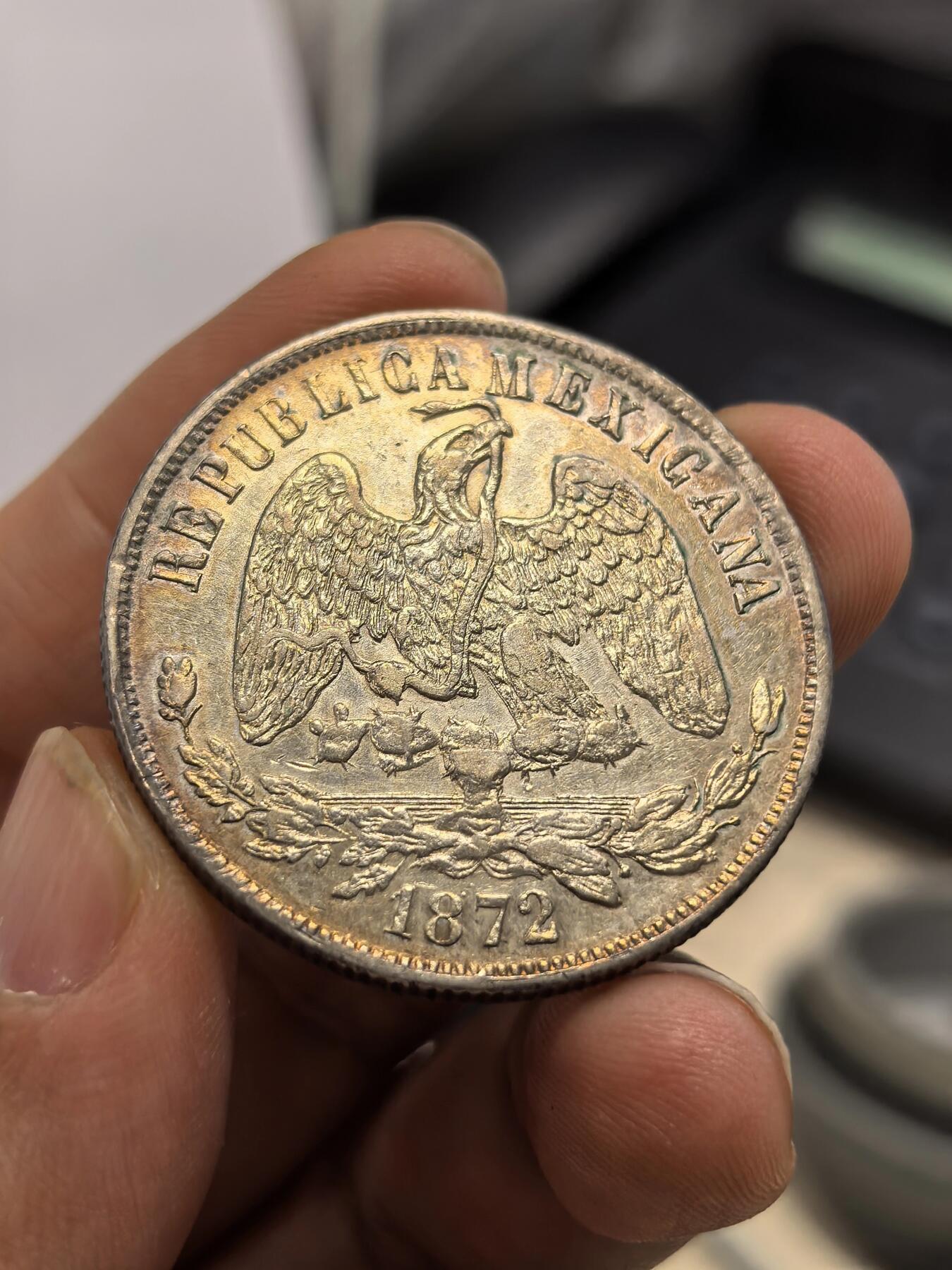 博洋堂世界钱币拍卖第158期（全场包邮） 墨西哥1872OA好版天平鹰洋 五彩全羽毛