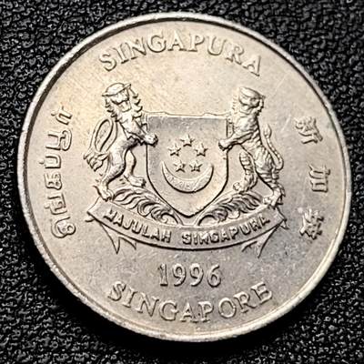 泉币菌-第173场- 精品福利场 - 1996 高币值 新加坡20分 绒球花 高盾徽版 直径21.36mm