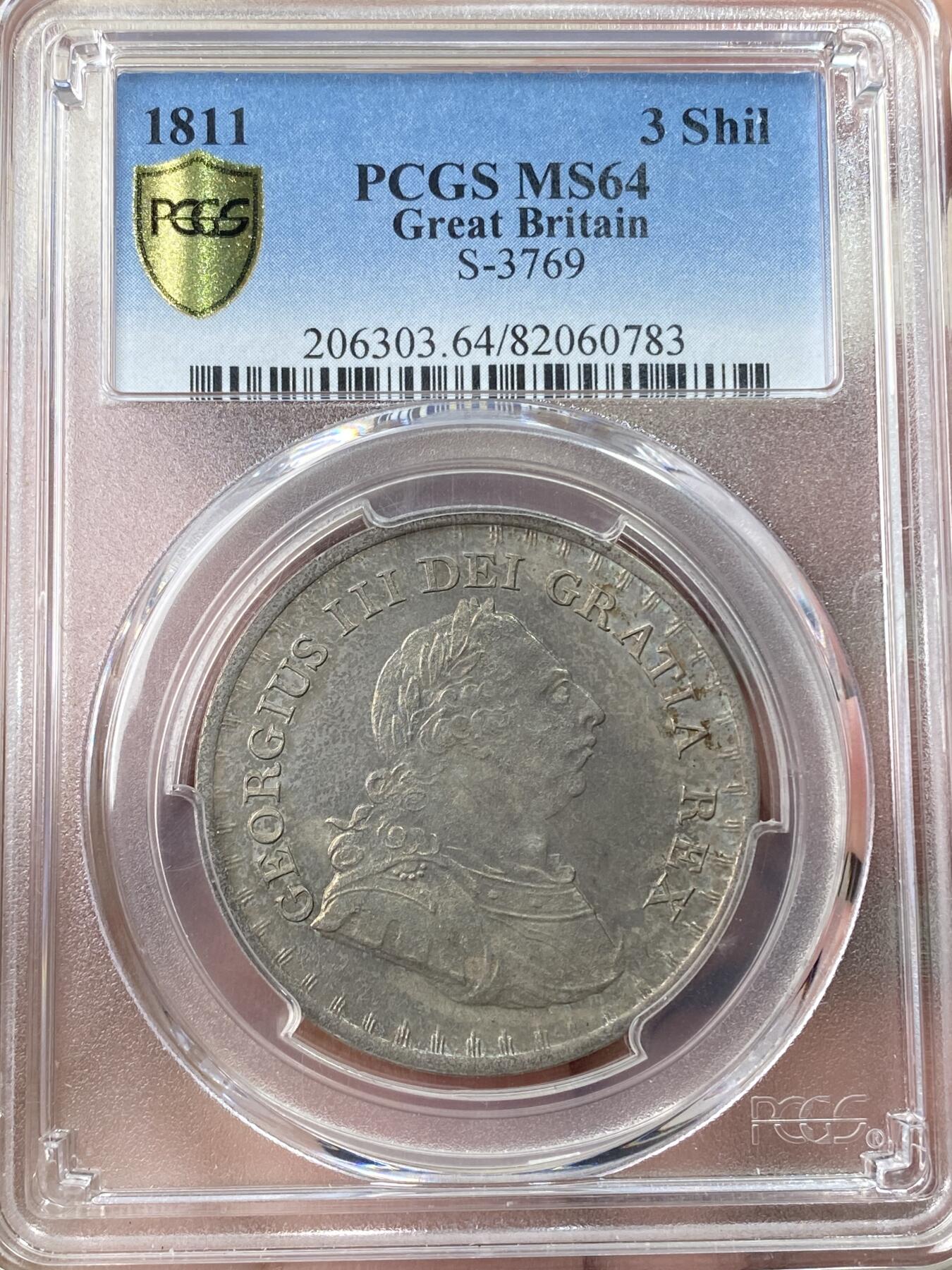 万国钱币拍卖第059期 PCGS MS64 1811年英国乔治三世英格兰银行3先令银币 乌云包浆也掩盖不住的底光迸发 极美收藏品质