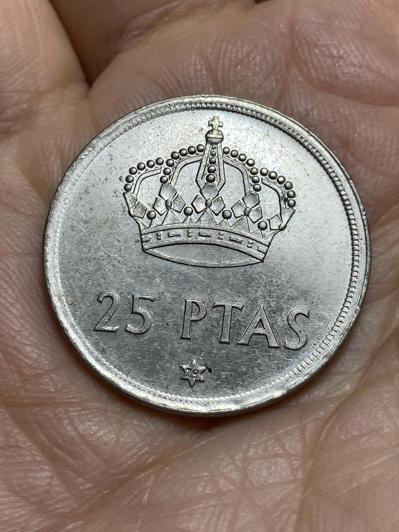 2026年第十四场(总第一百八十三场）外国好品散币场(免佣金) 西班牙🇪🇸1975(79)年25比塞塔(胡安·卡洛斯一世第一版首发年)