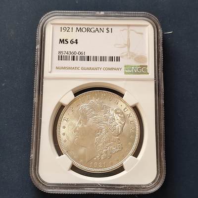 【全场包邮】纯粹捡漏拍497场 - 美国1921年1元摩根银币-NGC MS64
