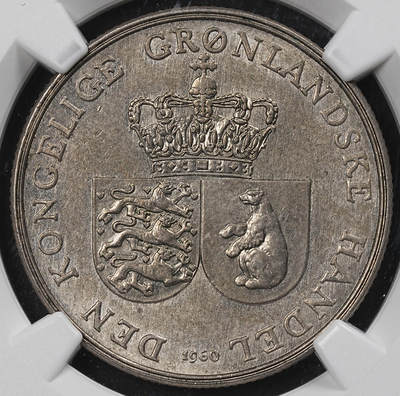 修遠堂世界钱币第102期 - NGC MS63 1960年格陵兰皇家贸易公司1克朗