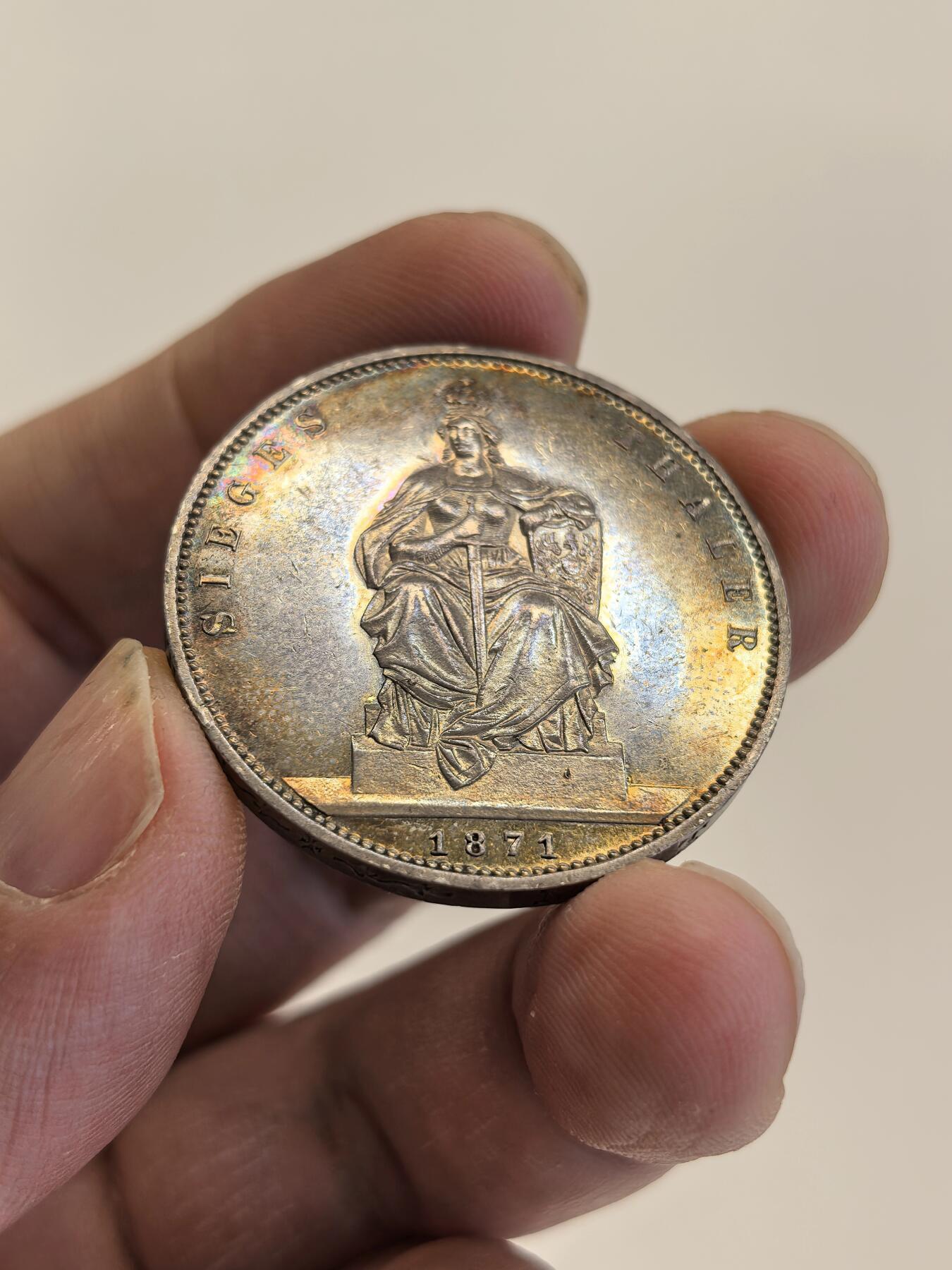 博洋堂世界钱币拍卖第158期（全场包邮） 德国普鲁士1871年普法胜利泰勒，UNC近乎未流通，环彩。