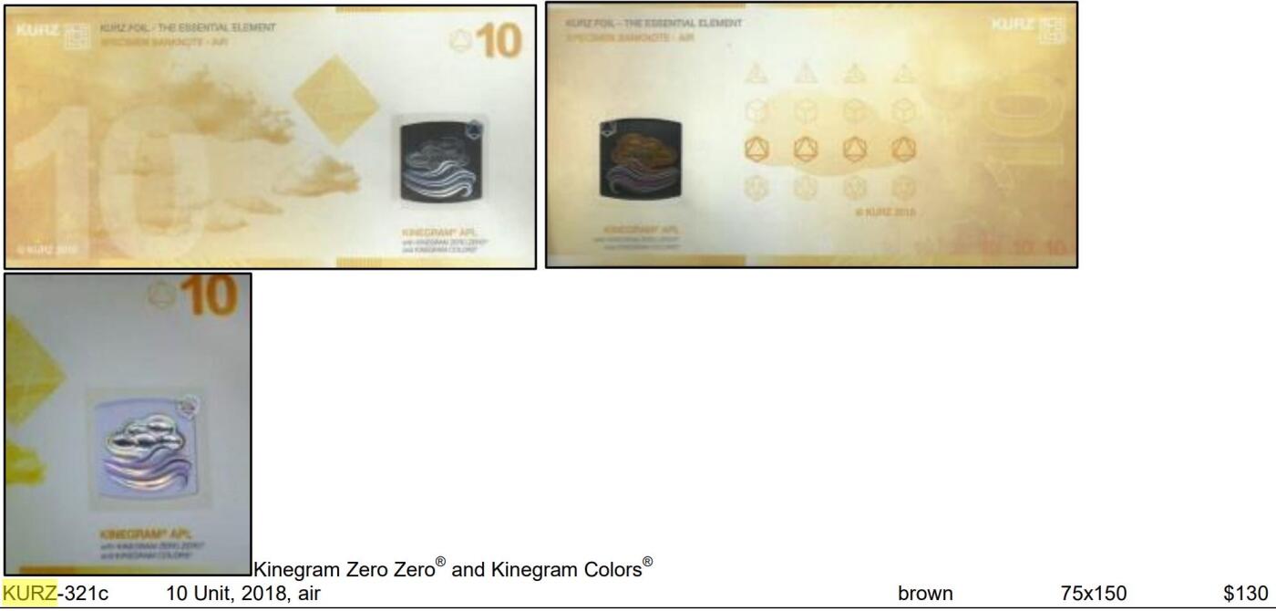 2026第2场（总第229期）：精品测试钞、连体钞综合场 库尔滋KURZ Kinegram APL窗口系列10、20、50、100单位测试钞全套4枚UNC