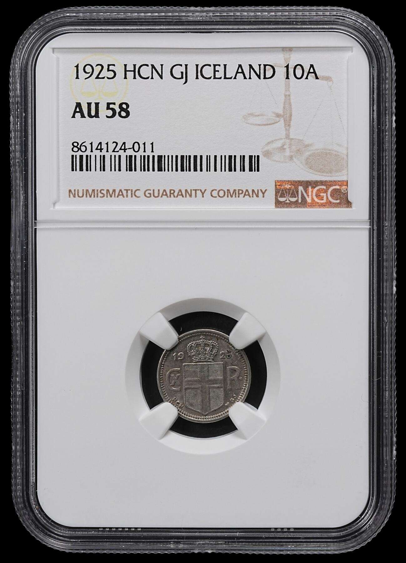 修遠堂世界钱币第102期 NGC AU58 1925年冰岛10 AURAR