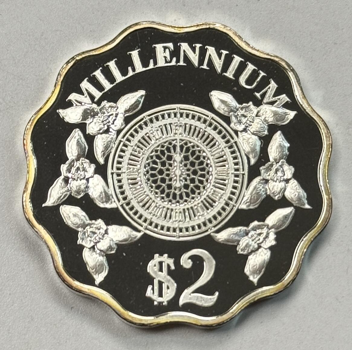 S&S Numismatic世界钱币-拍卖 第119期  开曼群岛2000年 千禧年 2元多变波浪形精制纪念银币 15.5克999银