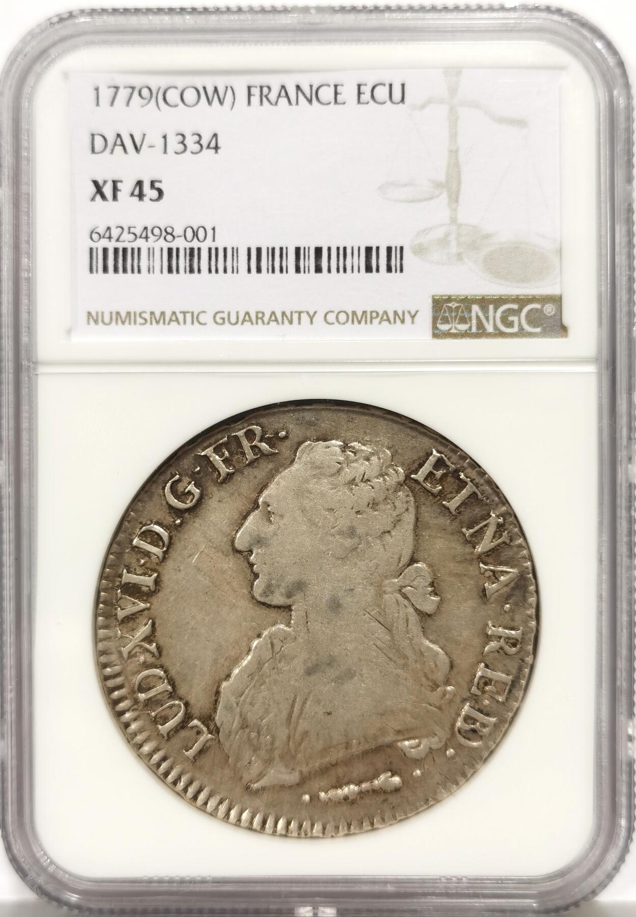 博洋堂世界钱币拍卖第158期（全场包邮） NGC XF45 法国1779年奶牛厂路易十六埃居大银币。状态极佳，打制相当不错。非常罕见的年份，NGC季军分，仅两枚AU级别更高足见其珍贵