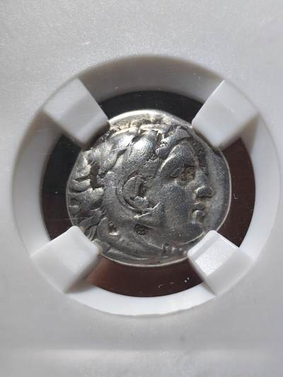 星盘世界钱币一月三十一日丝绸之路 - 世界古典币专场 - (奈斯评级)古希腊 亚历山大大帝银币 1德拉克马3.92g 大力神/宙斯持鹰和权杖（继业者发行）