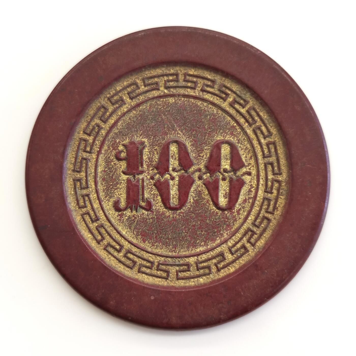 博洋堂世界钱币拍卖第158期（全场包邮） 民国老上海胶木筹码 100圆 花体数字风格 底板描金 沪上状态极好的老物件不容易