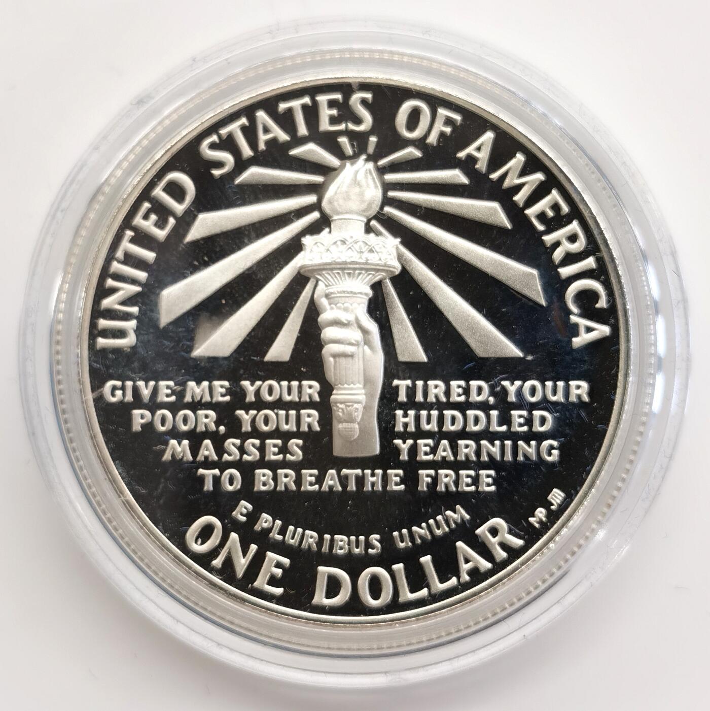 博洋堂世界钱币拍卖第158期（全场包邮） 美国1986年自由女神像27克银币全品未流通，925银带盒证