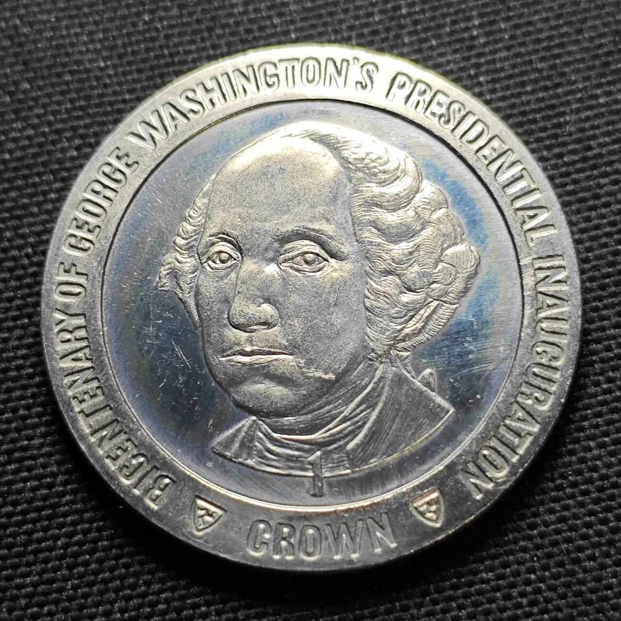 KK钱币收藏小铺  第400期  百期特拍（四拍之四）2月预留时间 周末发货  1989马恩岛1克朗纪念币 华盛顿就职典礼纪念