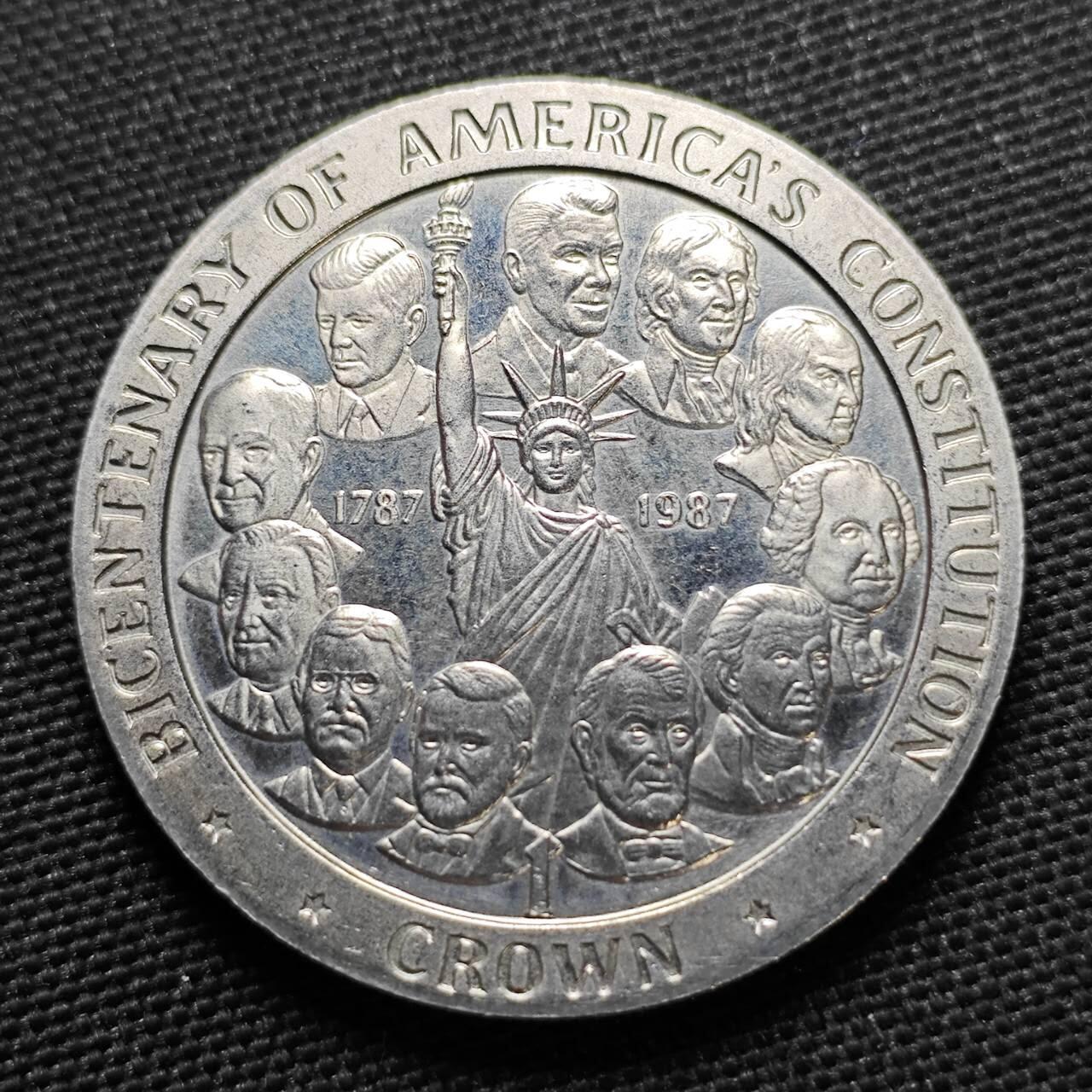 KK钱币收藏小铺  第400期  百期特拍（四拍之四）2月预留时间 周末发货  1987马恩岛1克朗纪念币 美国宪法纪念