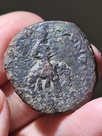 星盘世界钱币一月三十一日古典币专场 - 贵霜帝国 胡韦色迦铜币 四德拉克马 正面国王骑大象 背面月神玛奥