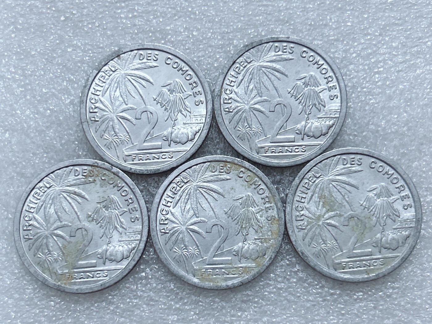 第一海外回流一元起拍收藏 散集专场  第295期 1964年法属科摩罗2法郎铝币 5枚