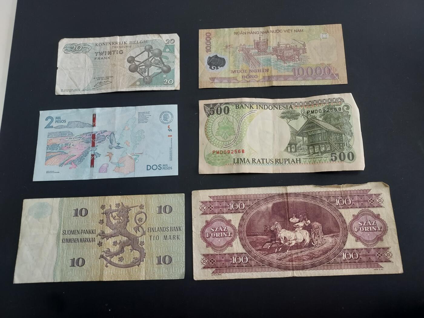 博彦收藏   1月28日 8点 钱币专场 全场包邮 比利时等外国纸币6张 流通品