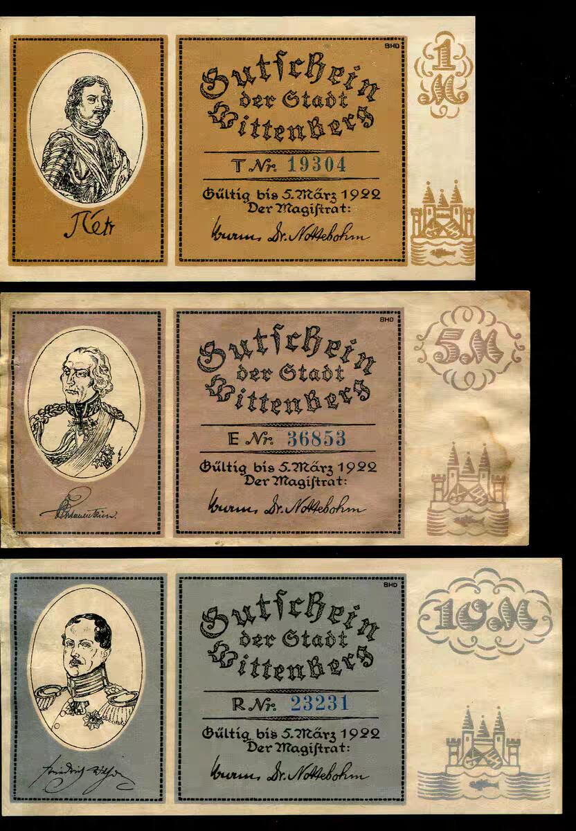 1月23号晚上8点 外国纸币自动截拍第12场 德国 1922年1,5,10马克 一套 稀少