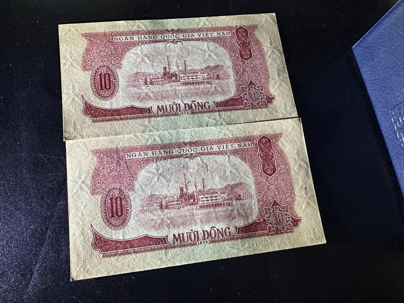 《外钞收藏家》第六百零四期（精品场）（本平台长期征集拍品、欢迎藏友们联系合作） 越南中国代印版10盾 2连号 全新不绝 角不绝 轻微荧光反应