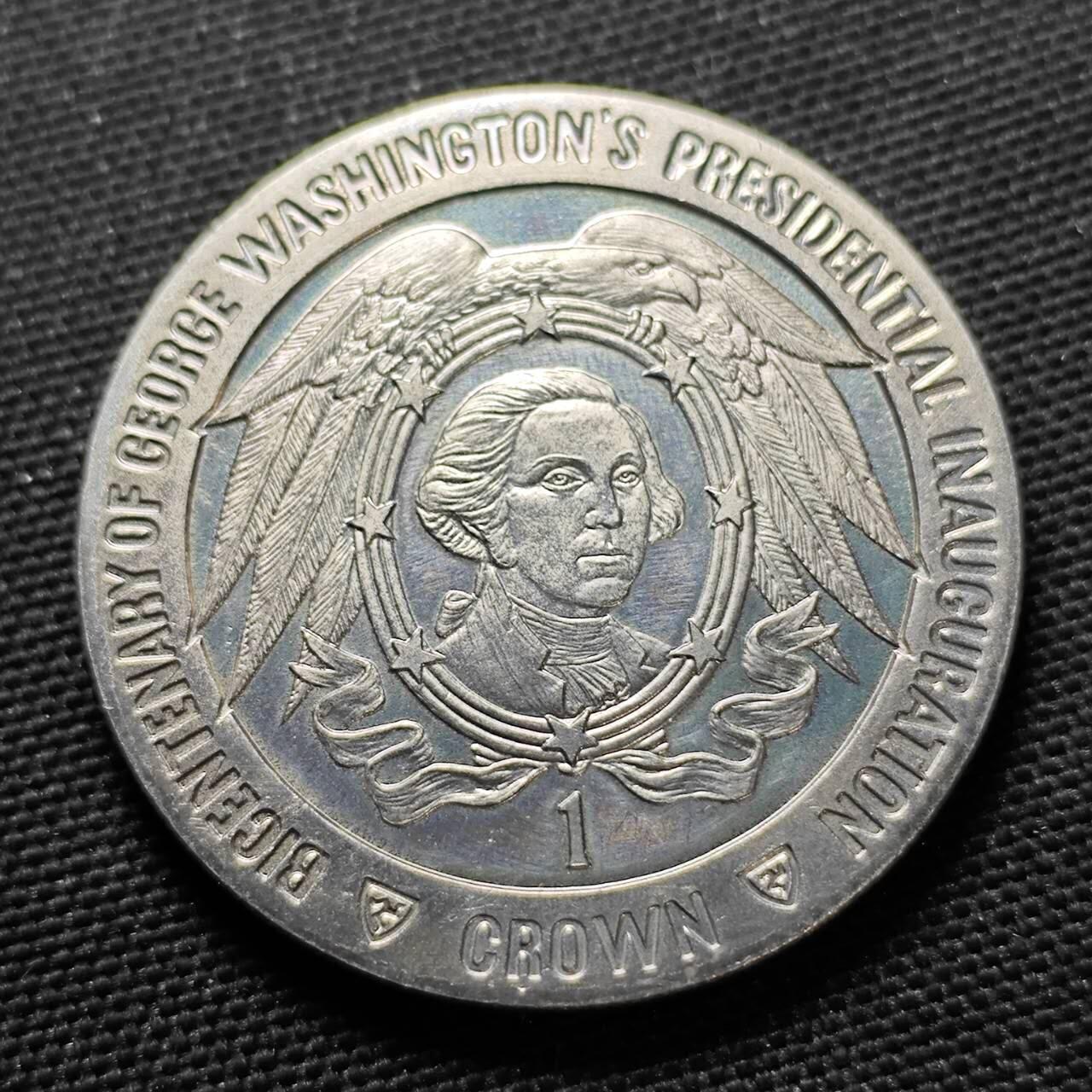 KK钱币收藏小铺  第400期  百期特拍（四拍之四）2月预留时间 周末发货   1989马恩岛1克朗纪念币 华盛顿就职典礼纪念