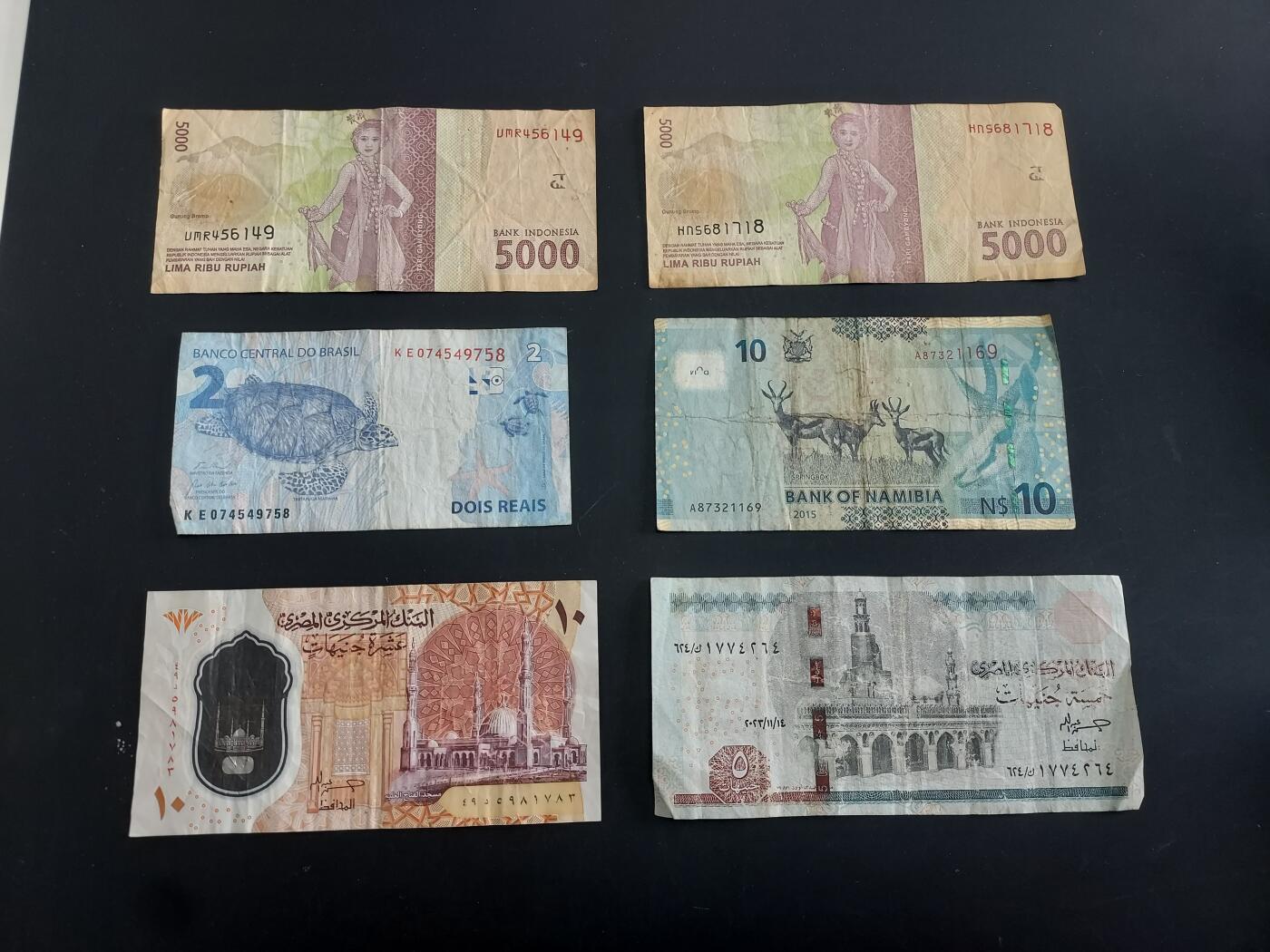 博彦收藏   1月28日 8点 钱币专场 全场包邮 埃及等外国纸币6张 流通品