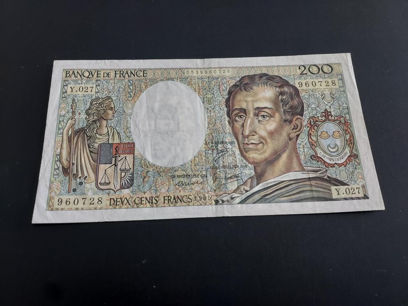 博彦收藏   1月28日 8点 钱币专场 全场包邮 法国1985年 200法郎  流通好品