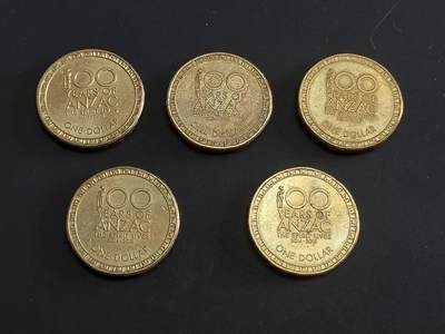 博彦收藏   1月28日 8点 钱币专场 全场包邮 - 澳洲 2014-2018 澳纽军团纪念币1元 5枚