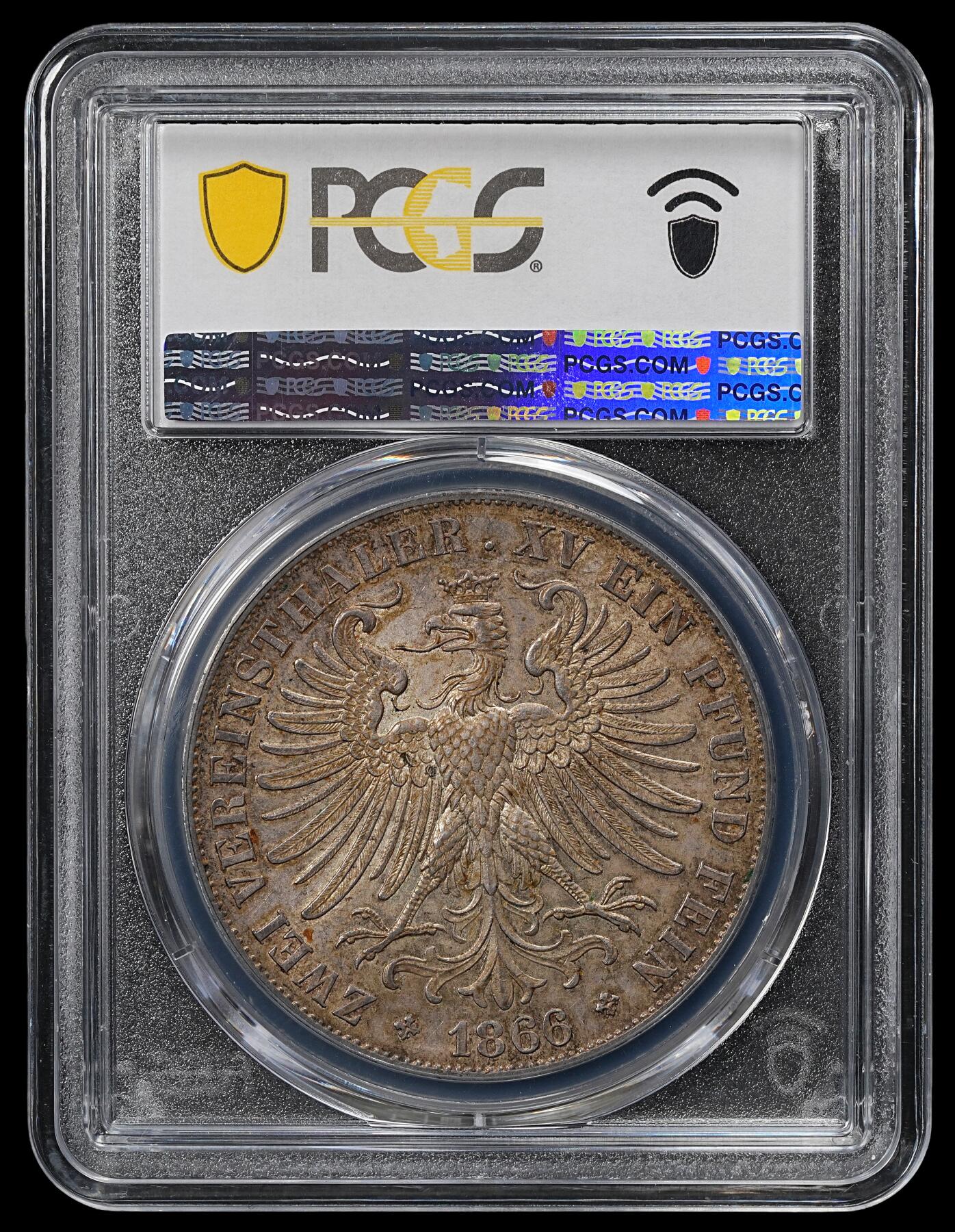 修遠堂世界钱币第102期 PCGS AU58 1866年法兰克福2泰勒大银币