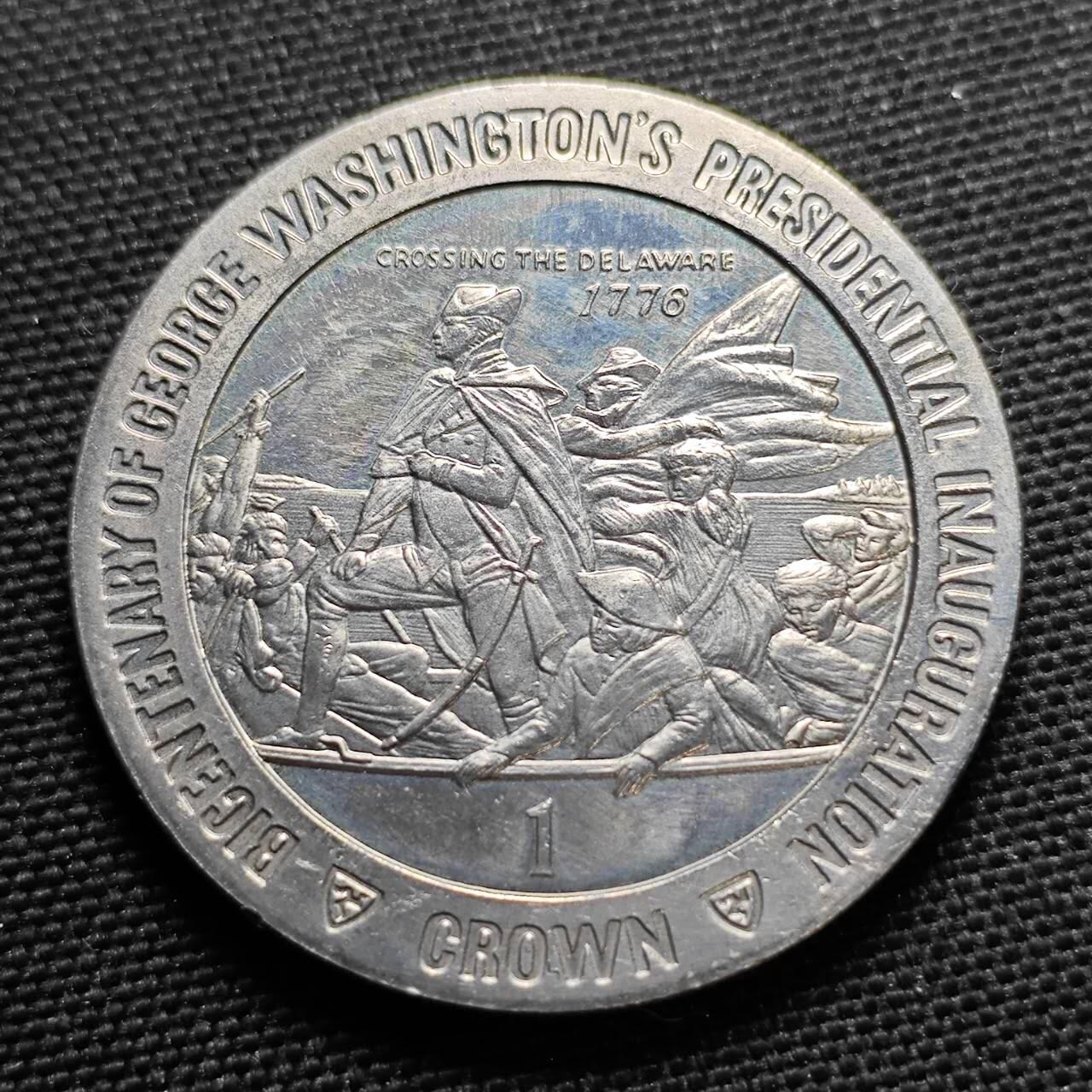 KK钱币收藏小铺  第400期  百期特拍（四拍之四）2月预留时间 周末发货  1989马恩岛1克朗纪念币 华盛顿穿越特拉华州纪念