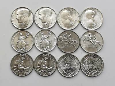 博洋堂世界钱币拍卖第158期（全场包邮） - 捷克斯洛伐克100克朗纪念银币一组12枚（6个品种）原卷品相