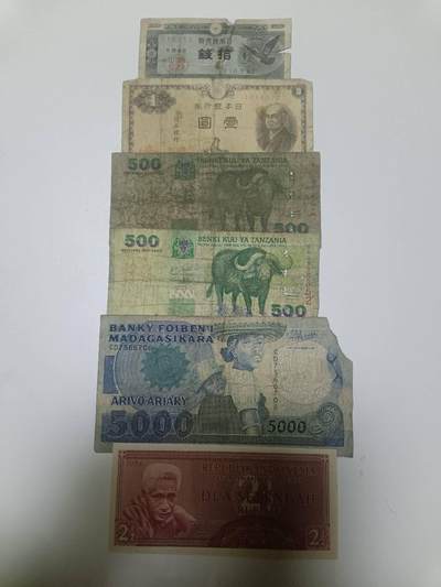 【20260127】非全新纸币和硬币第329场 - 外国6张纸币，有破口和裂缝
