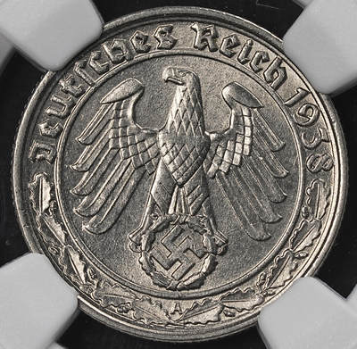 修遠堂世界钱币第102期 - NGC MS65 1938年德国50芬尼坦克币 A厂铭