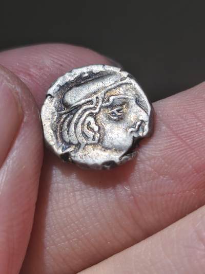 星盘世界钱币一月三十一日古典币专场 - 古印度 - 公元3世纪【西郡太守】西萨特拉普王朝，婆罗米文，背三拱佛丘、星月银币，2.45g