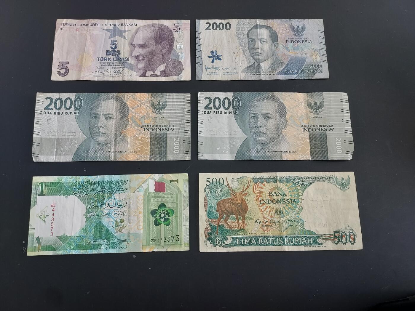 博彦收藏   1月28日 8点 钱币专场 全场包邮 印尼等外国纸币6枚 流通品