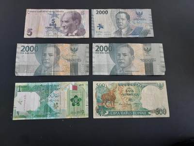 博彦收藏   1月28日 8点 钱币专场 全场包邮 - 印尼等外国纸币6枚 流通品