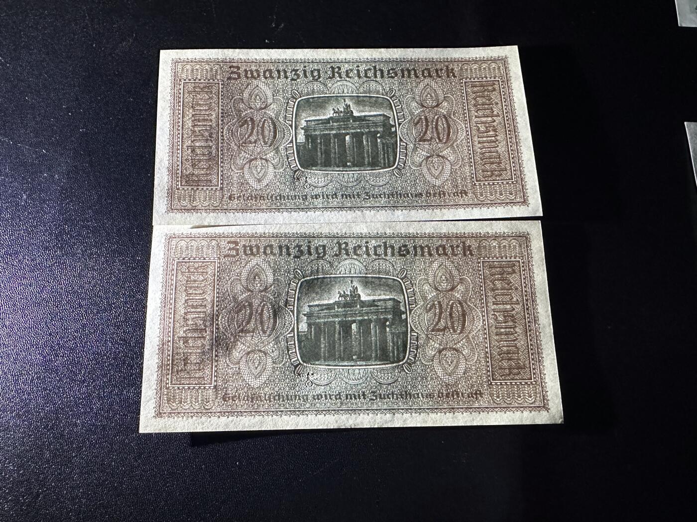 《外钞收藏家》第六百零四期（精品场）（本平台长期征集拍品、欢迎藏友们联系合作） 1945年德国20马克 近全新 边有点瑕疵