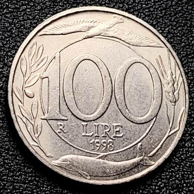 泉币菌-第174场- 精品福利场 - 意大利100里拉白铜硬币 海豚 飞鸟 小麦 22mm 纪念币铜钱